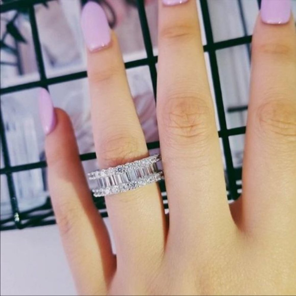 NEW S925 BAGUETTE DIAMOND ETERNITY RING, CUTE RING, SHINY RING. - Picture 2 of 7